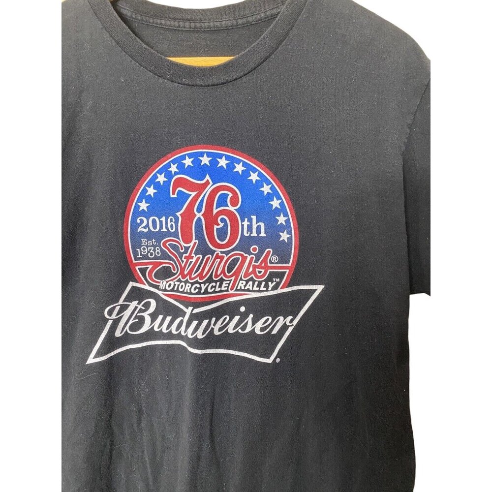 2016 76th Sturgis Motorcycle Bike rally LARGE Budweiser t shirt black faded USA
